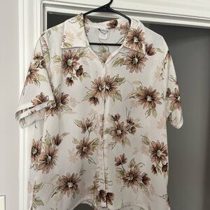 BonWorth Floral Top with Cream and Brown Accents